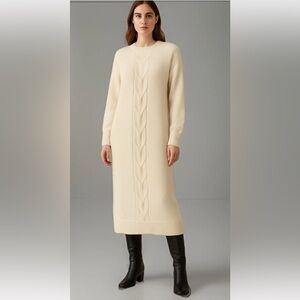 Line & Dot Sweater Maxi Dress Long Cable Knit Side Slit Cream Women XS Cozy
